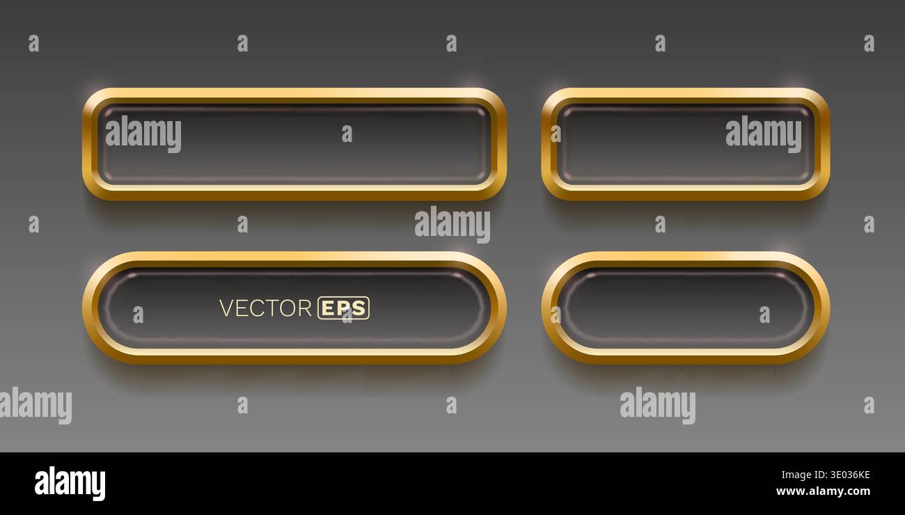 Set of shiny 3D buttons with gold borders. Modern web design elements ...