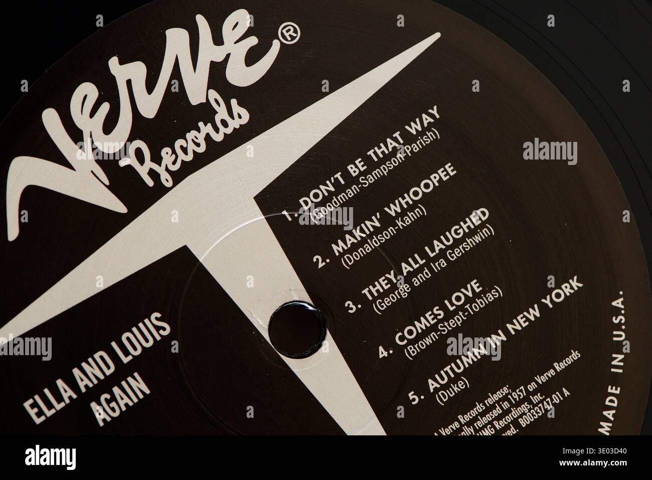 Vintage Record Label. Ella And Louis Again, Verve Records, 1957 Stock Photo