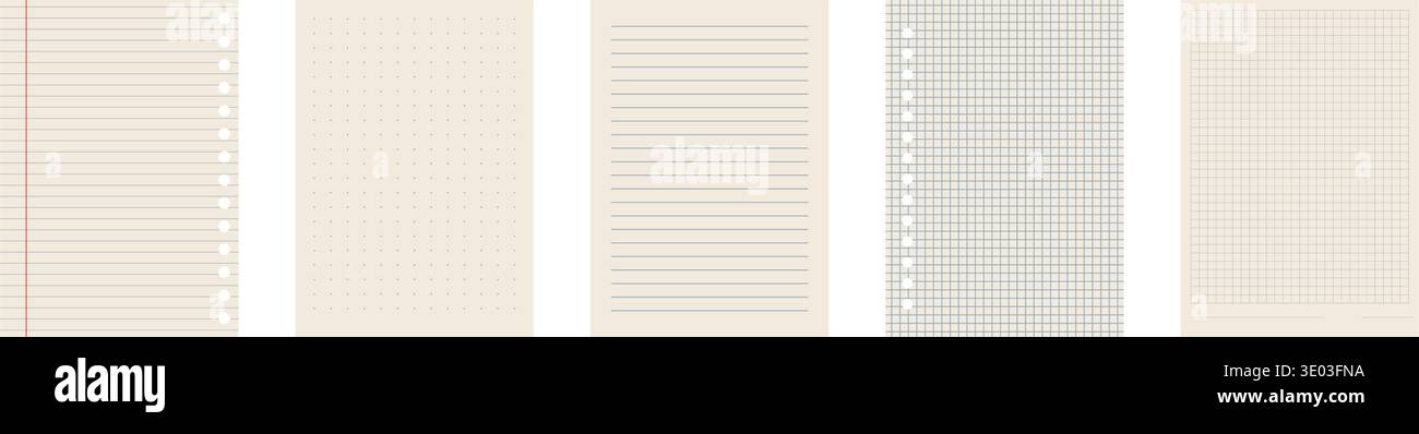 Copybook Notebook Notepad Paper Grid Lined Squared Plan Page Paper Vector Note Set Blank Post Label Stock Vector