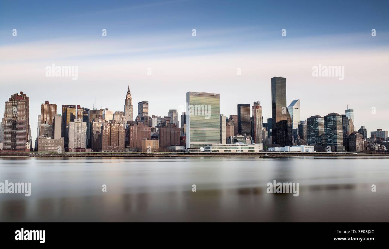 New York Midtown from Hunters Point, UN Building, Chrysler Building Stock Photo