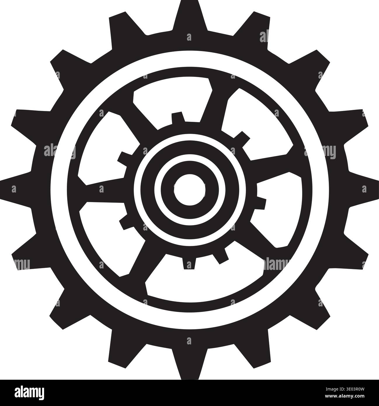 Black and white vector silhouette of interlocking mechanical gears and ...