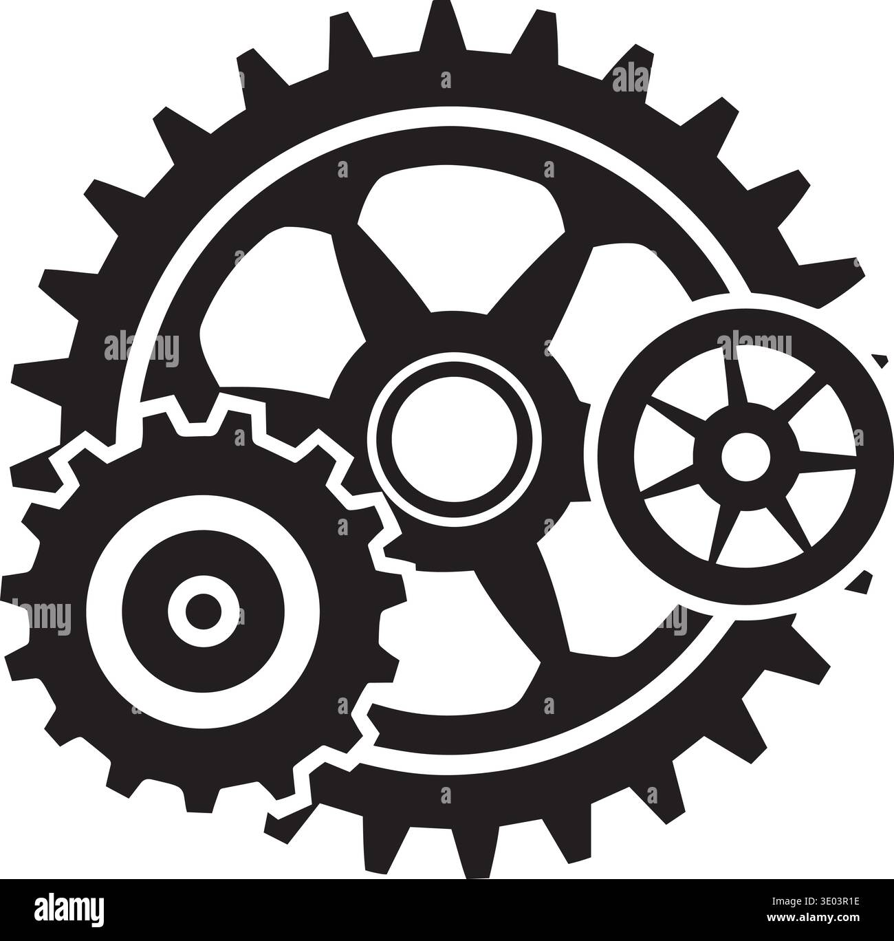Black and white vector silhouette of multiple interlocking gears and ...