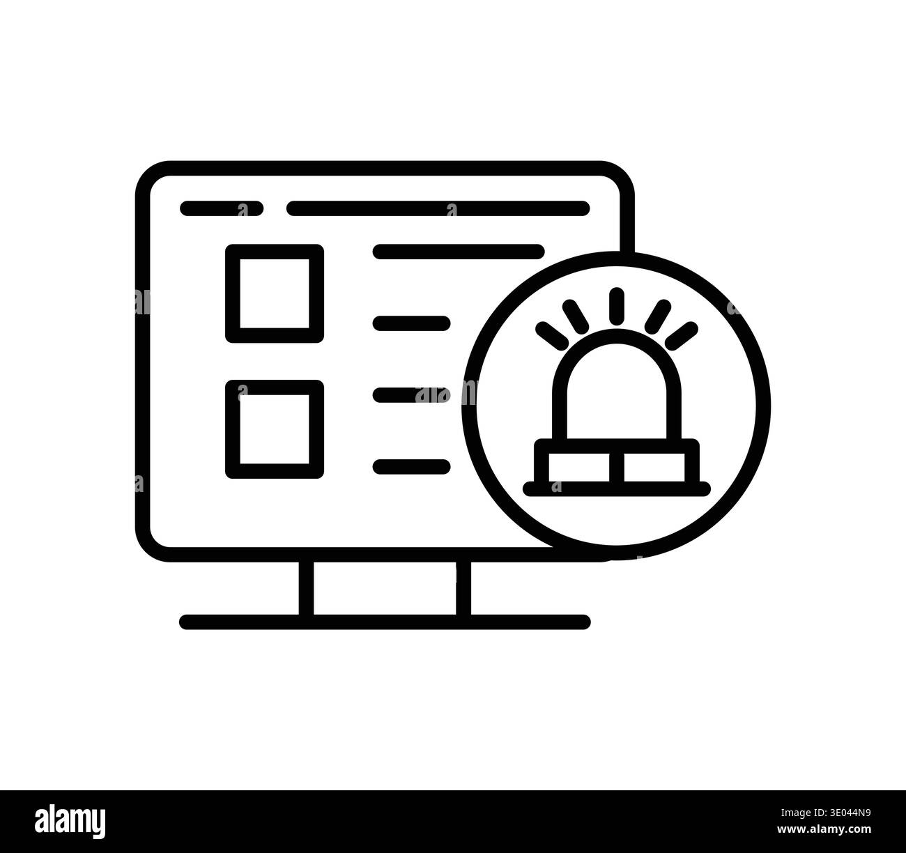 A digital illustration of a computer screen featuring an alert icon ...