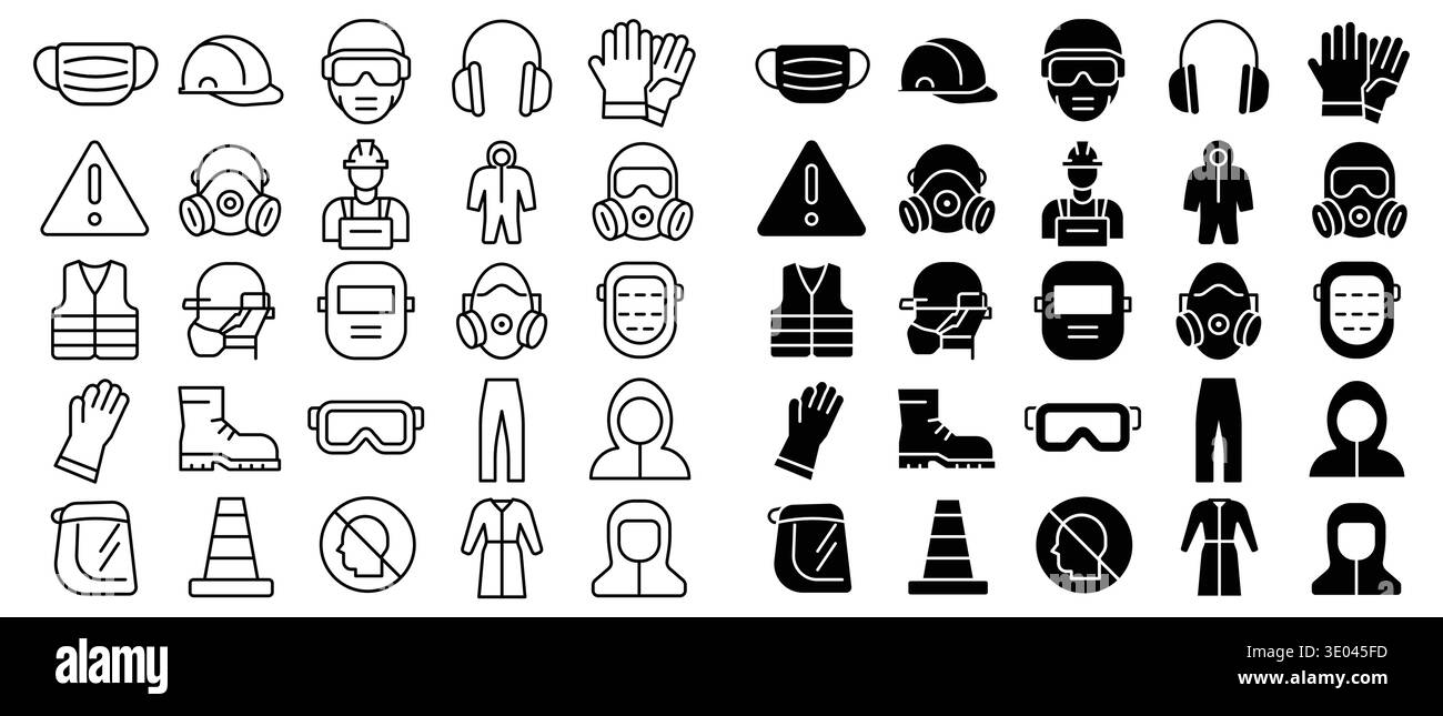 A diverse collection of safety equipment icons, showcasing essential ...