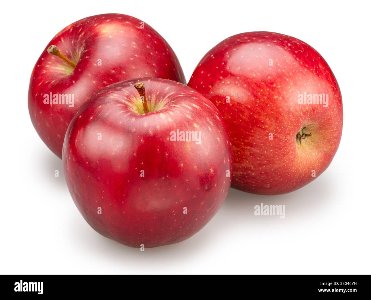 Three ripe red apples on white background. File contains clipping path. Stock Photo