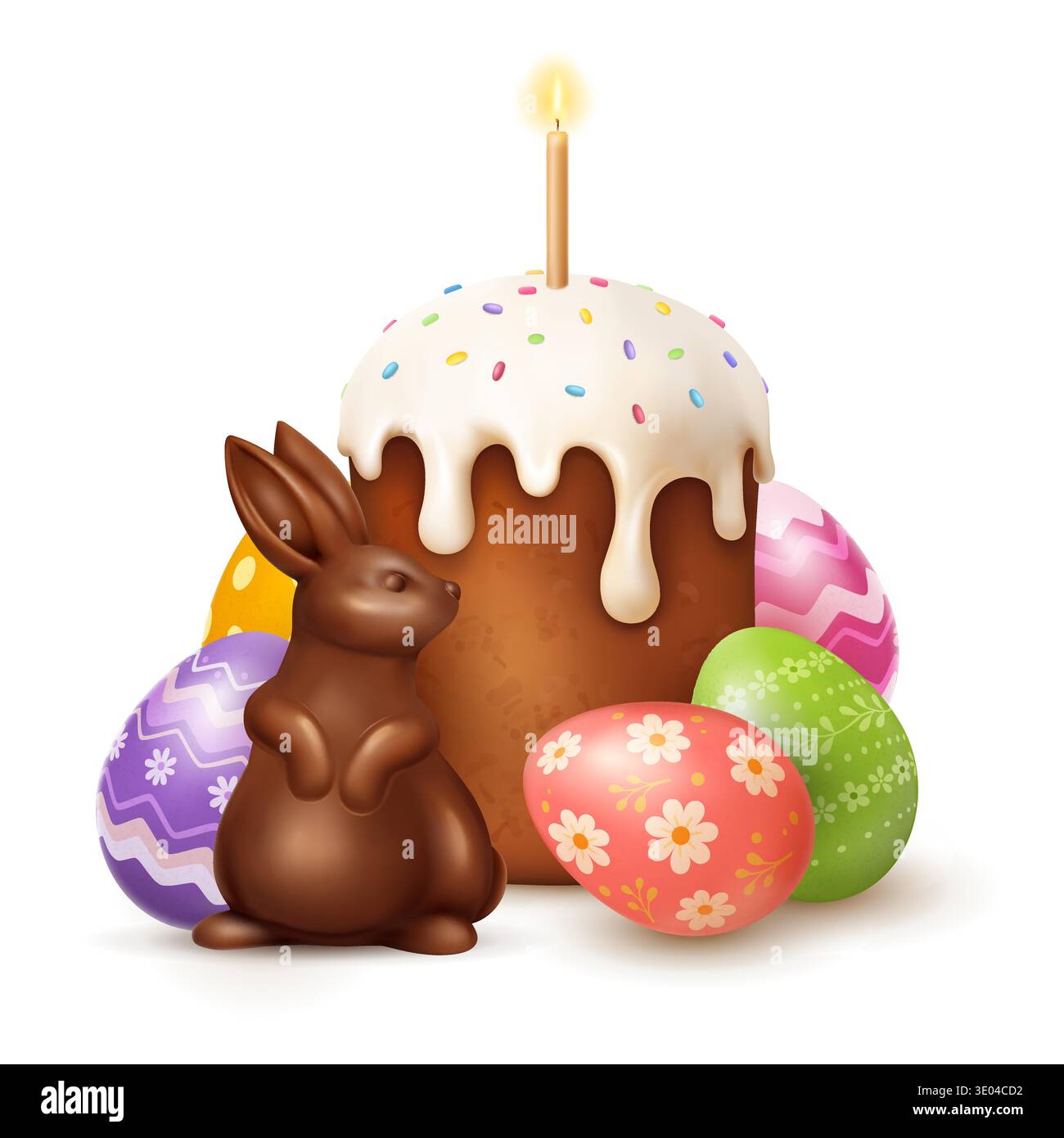 Easter cake with chocolate bunny and eggs Stock Vector