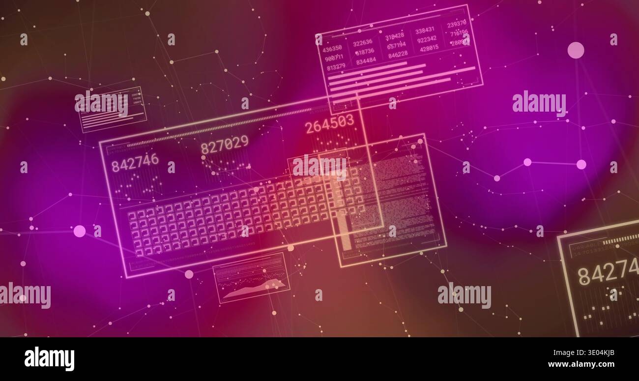 Displaying translucent UI panel floating on magenta gradient, showing keyboard map and readouts Stock Photo