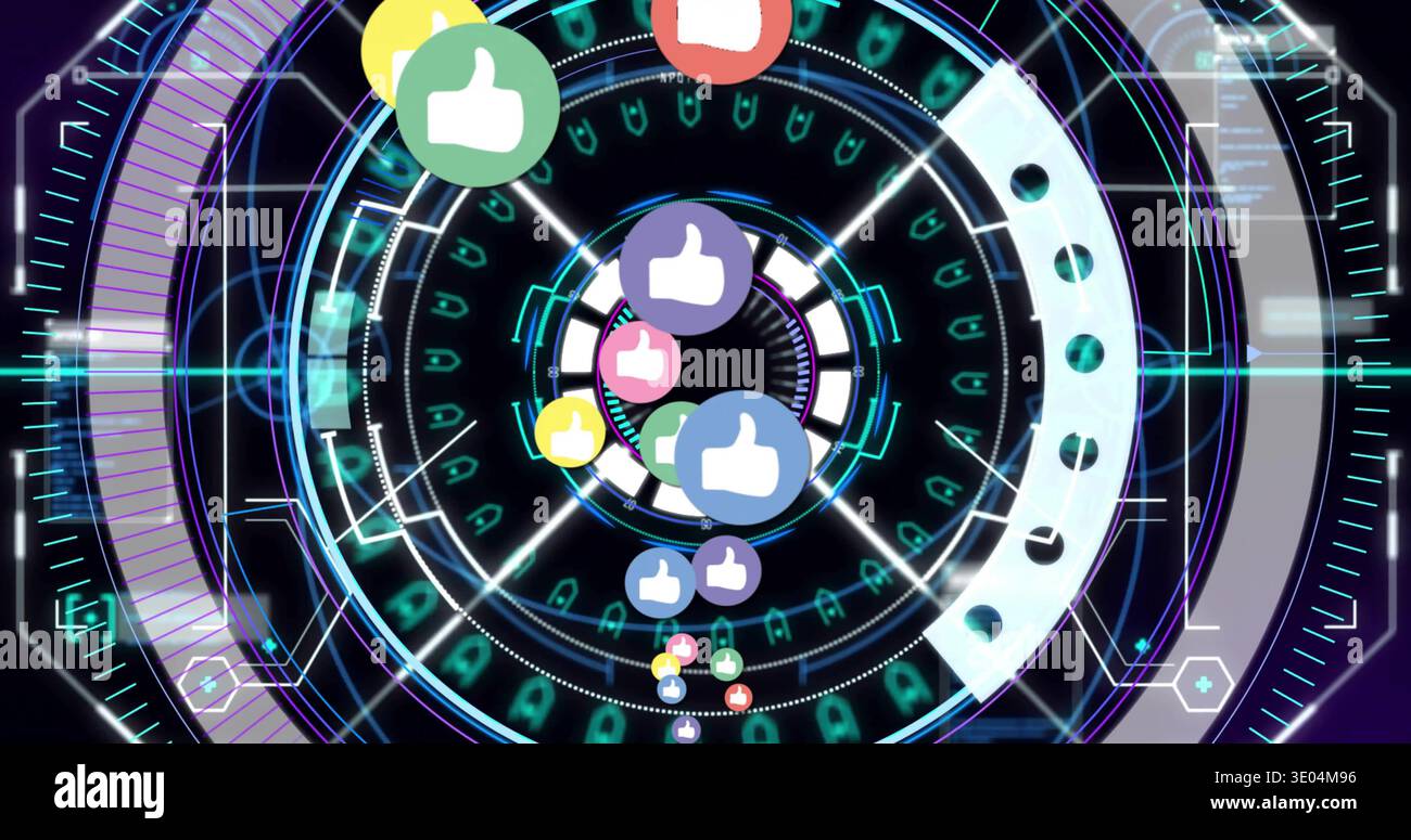 Rotating central HUD rings forming tunnel in virtual interface, showing ...