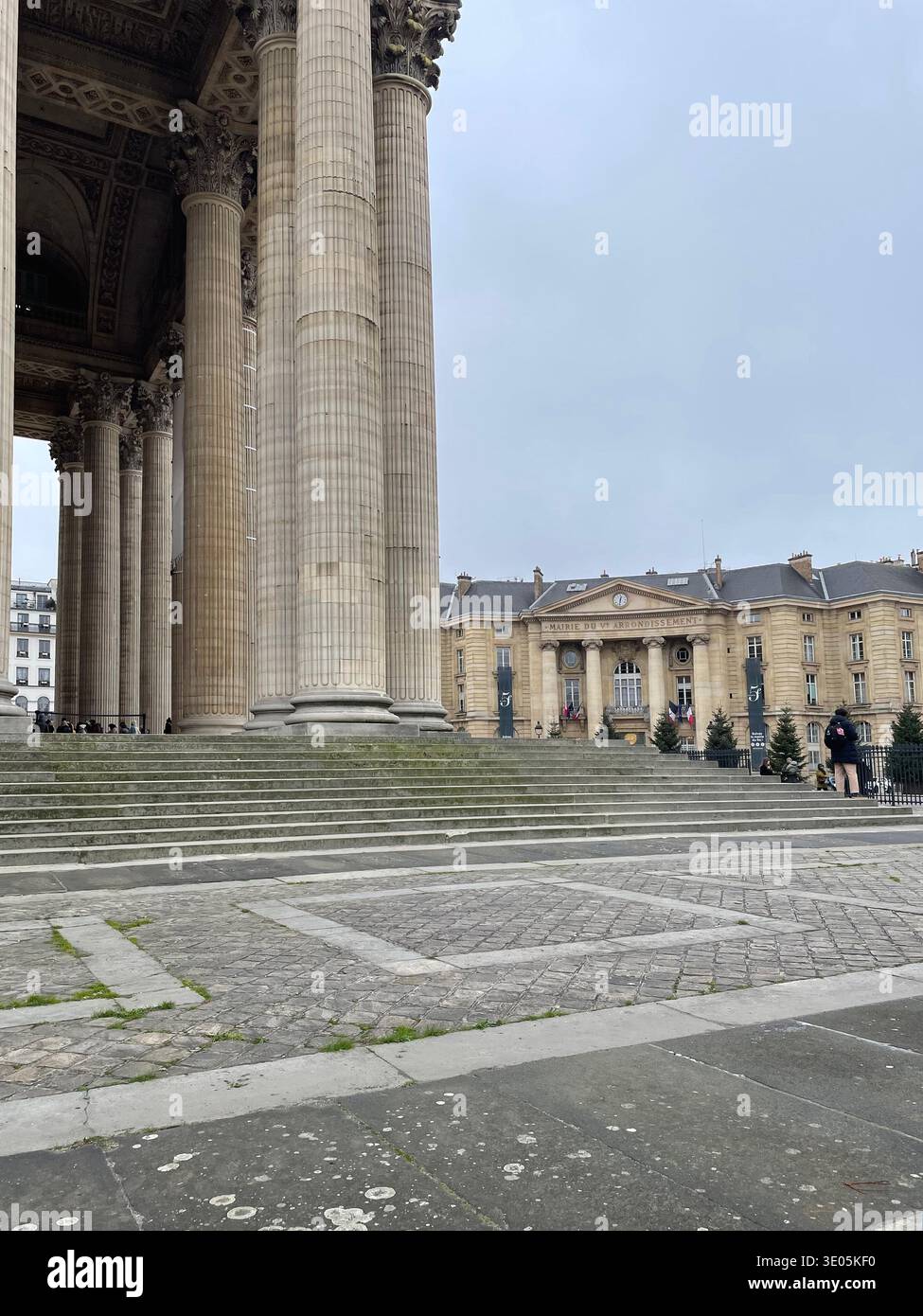 Paris, France. View of the Place du Pantheon, with the colonnade of the Panthéon and the Town Hall of the 5th Arrondissement across from it. - Smartphone Captured Stock Image