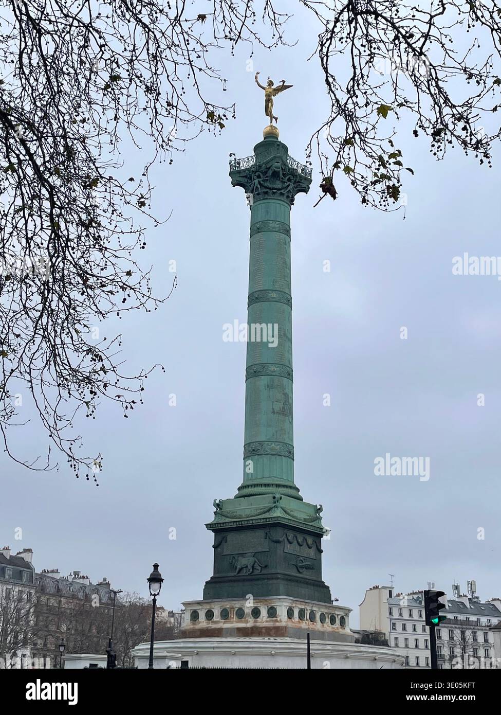 Paris, France. View of the July Column (Colonne de Juillet) in the Place de la Bastille. - Smartphone Captured Stock Image