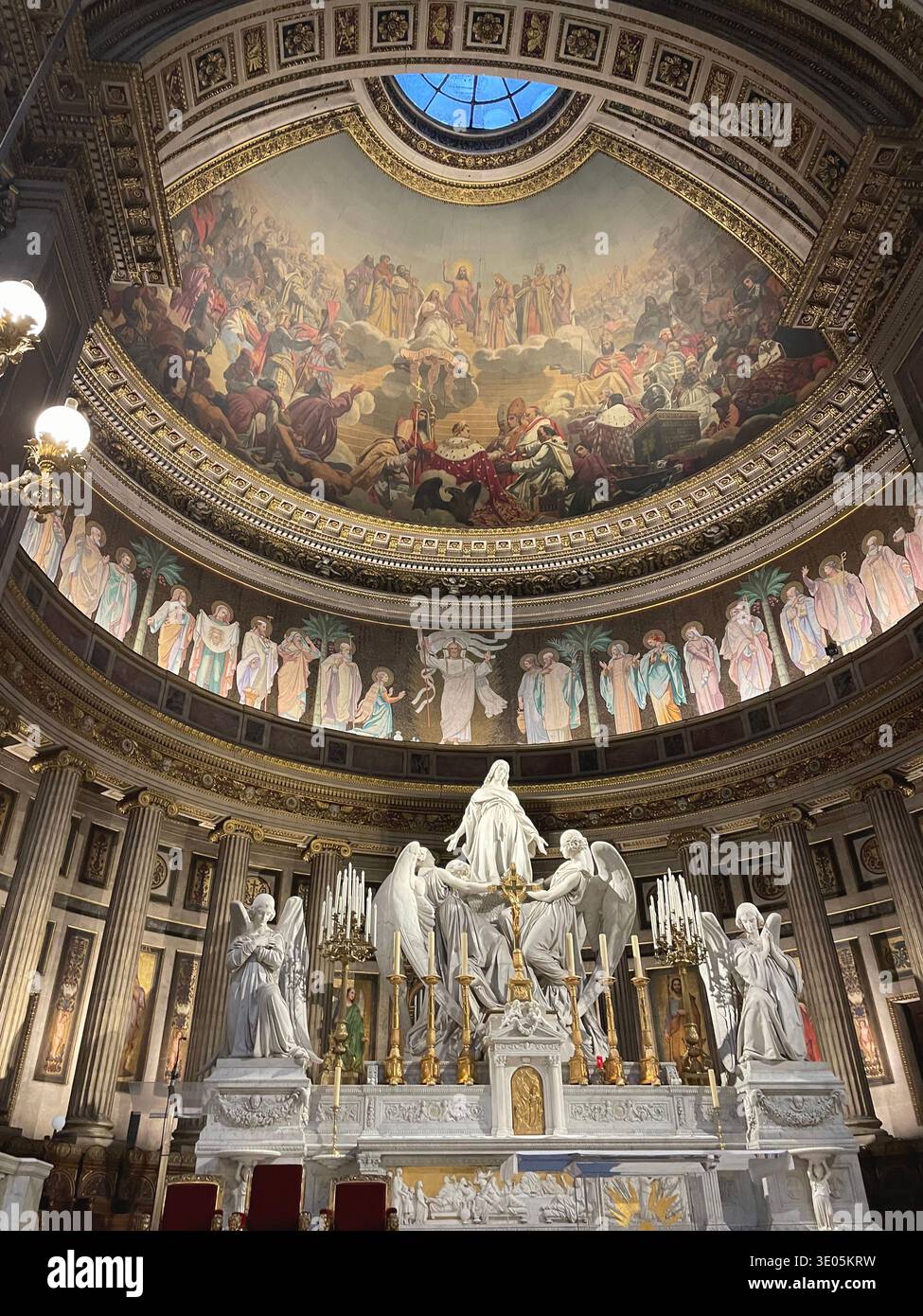 Paris, France. The magnificent choir and altar inside the Church of St. Mary Magdalene. - Smartphone Captured Stock Image