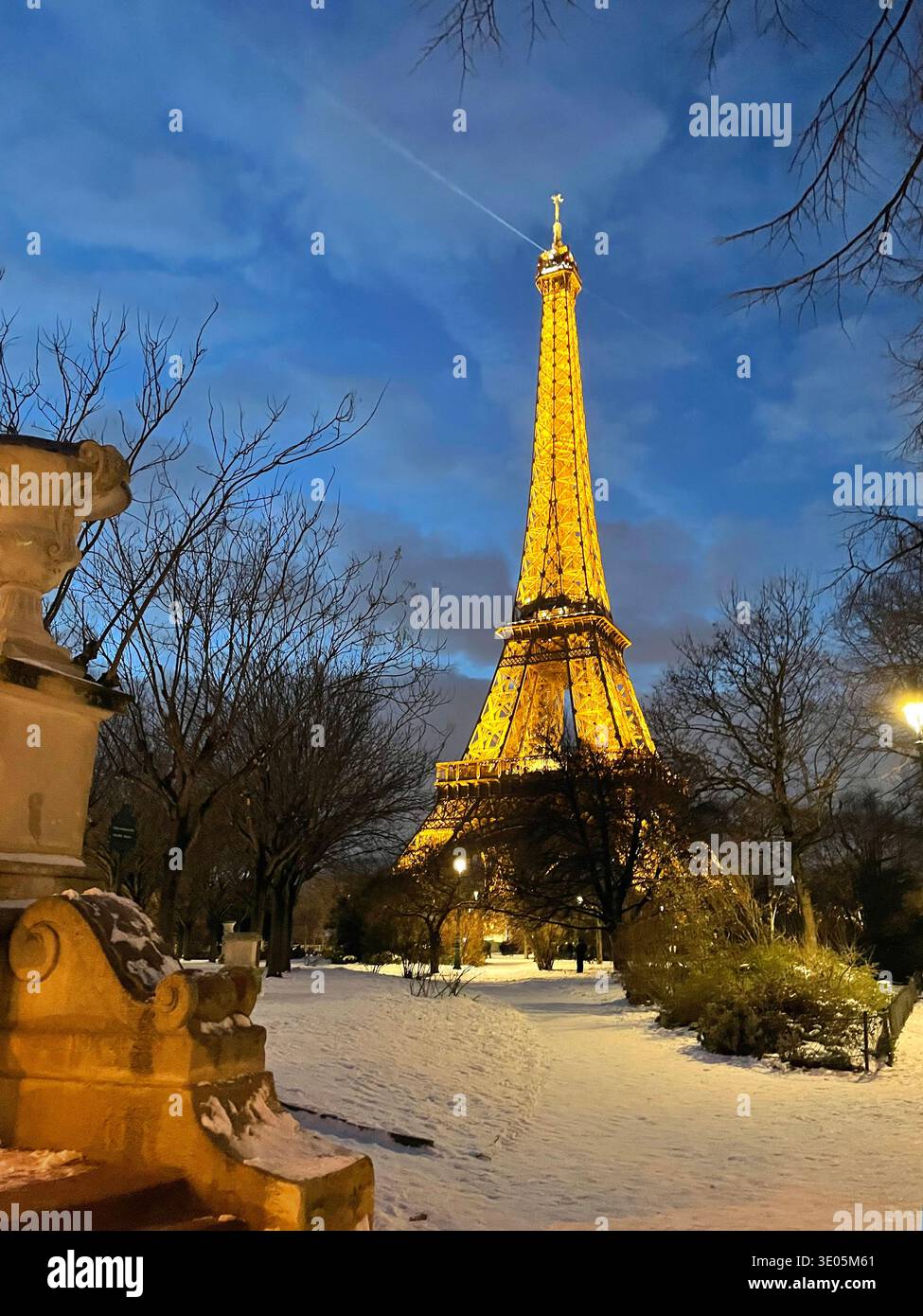 Paris, France. View of the Eiffel Tower illuminated at night. - Smartphone Captured Stock Image