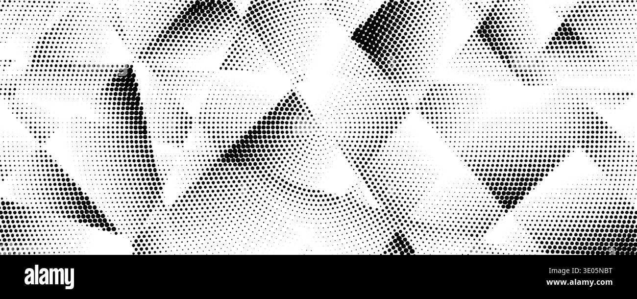 Radial halftone gradient polygon texture. Rough pixel triangle pattern background. Grunge dotted triangular surface overlay. Geometric gradated polygonal wallpaper overlay. Vector dot mosaic cover Stock Vector