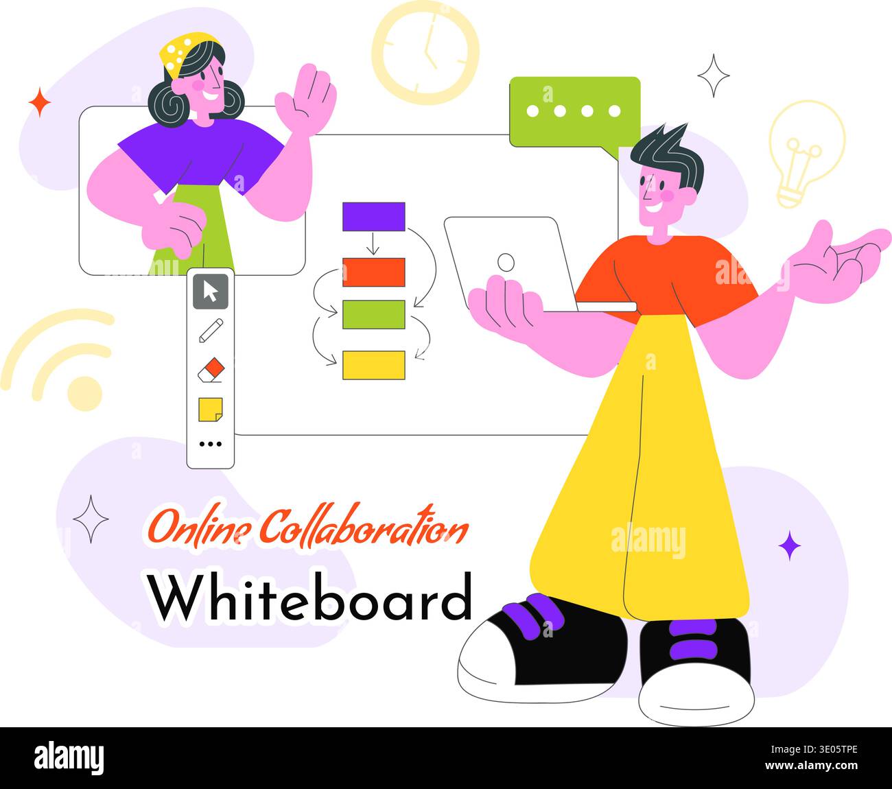 Online Collaboration Whiteboard Tools Vector Illustration With Team ...