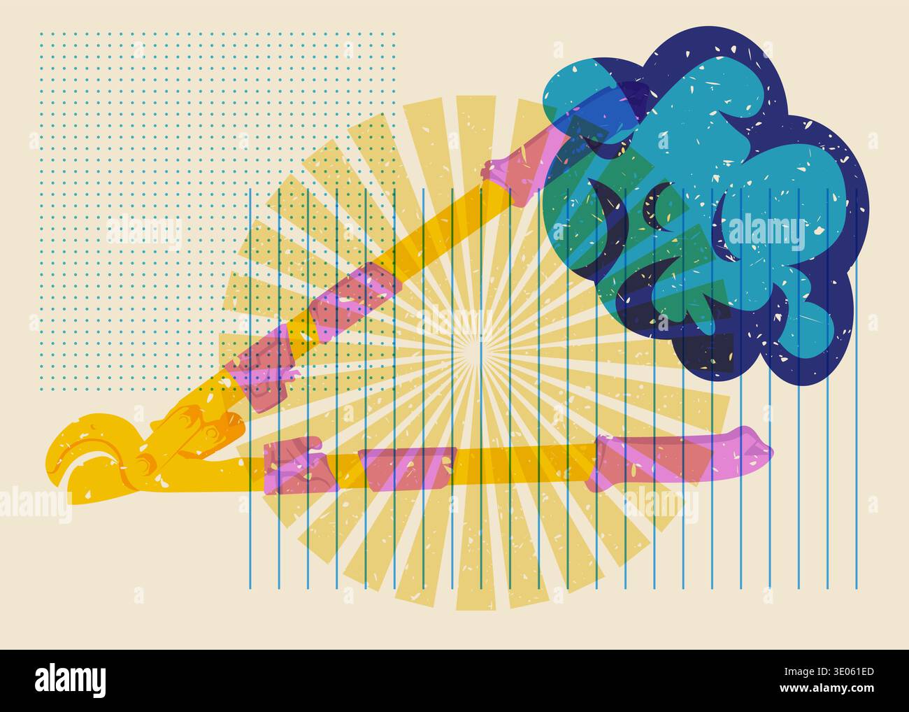 Risograph Wire cutter with geometric shapes. Objects in trendy riso graph print texture style design with geometry elements. Stock Vector