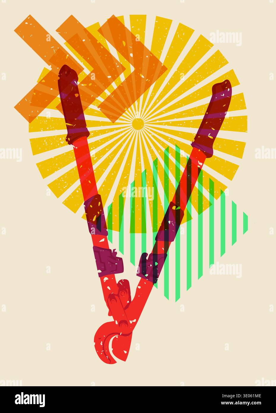 Risograph Wire cutter with geometric shapes. Objects in trendy riso graph print texture style design with geometry elements. Stock Vector