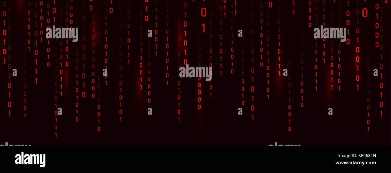 Futuristic cyber backdrop with abstract binary Rain code. Red technology art for security and science fiction with visual depth. Vector illustration Stock Vector