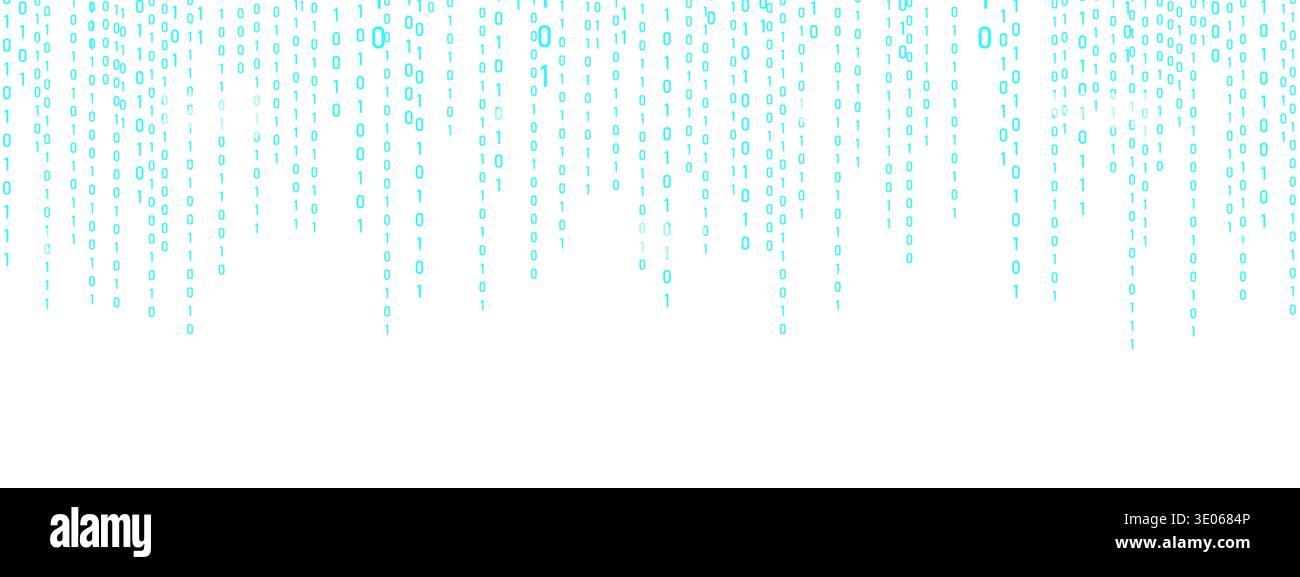Blue binary Rain. Glowing data flow and light effect. Programming symbols on futuristic abstract backdrop. Modern techno banner. Vector illustration Stock Vector