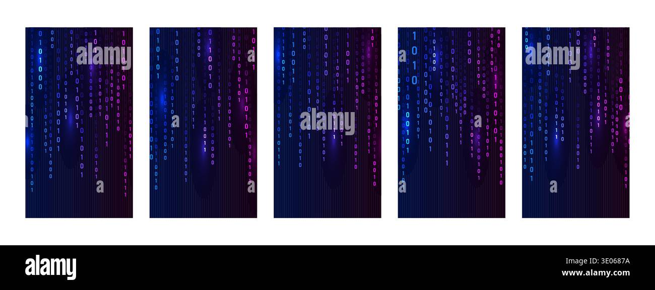 Binary Rain background. Computer screen with glowing hacker code. Programming symbols on futuristic backdrop for cyber security and technology art Stock Vector