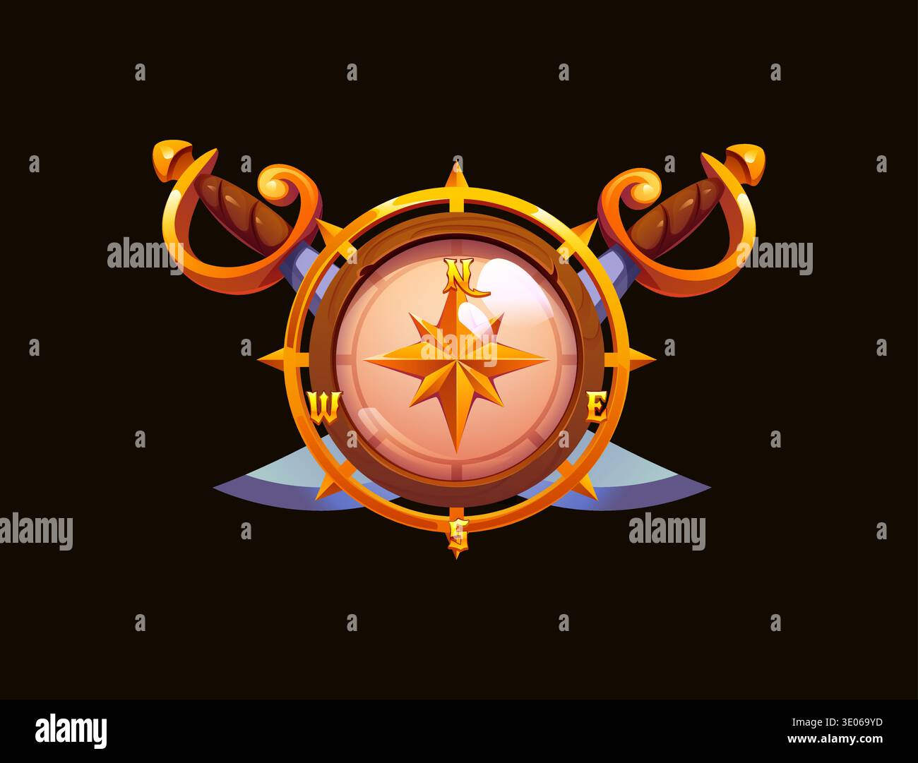 Cartoon pirate compass heraldry emblem or icon with rose of winds ...