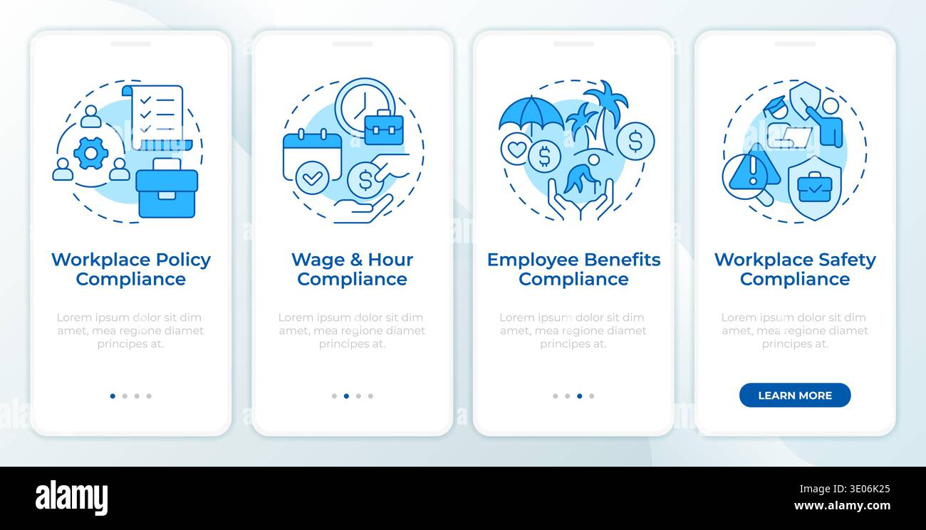 HR compliance components blue onboarding mobile app screen Stock Vector