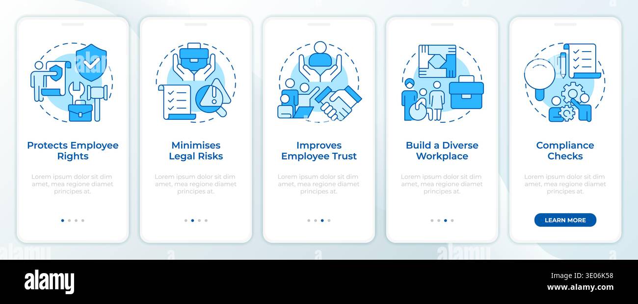 HR compliance importance blue onboarding mobile app screen Stock Vector