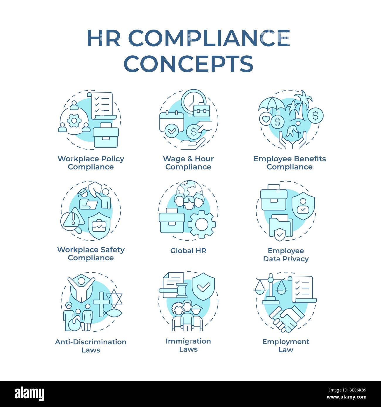 Hr compliance soft blue concept icons Stock Vector