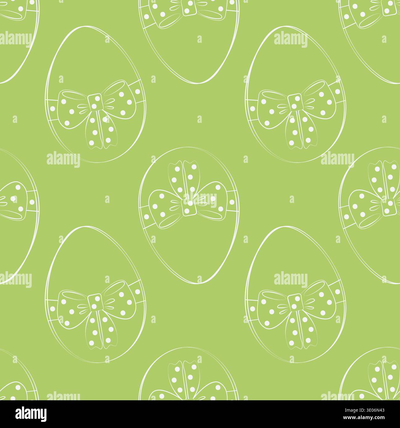 Seamless Pattern of Outline Easter Eggs with tied ribbon bow in polka dots Minimalistic Flat design. Vector illustration Easter Greeting Thematic Cards Wrapping paper backdrop Social Media post, blog Stock Vector