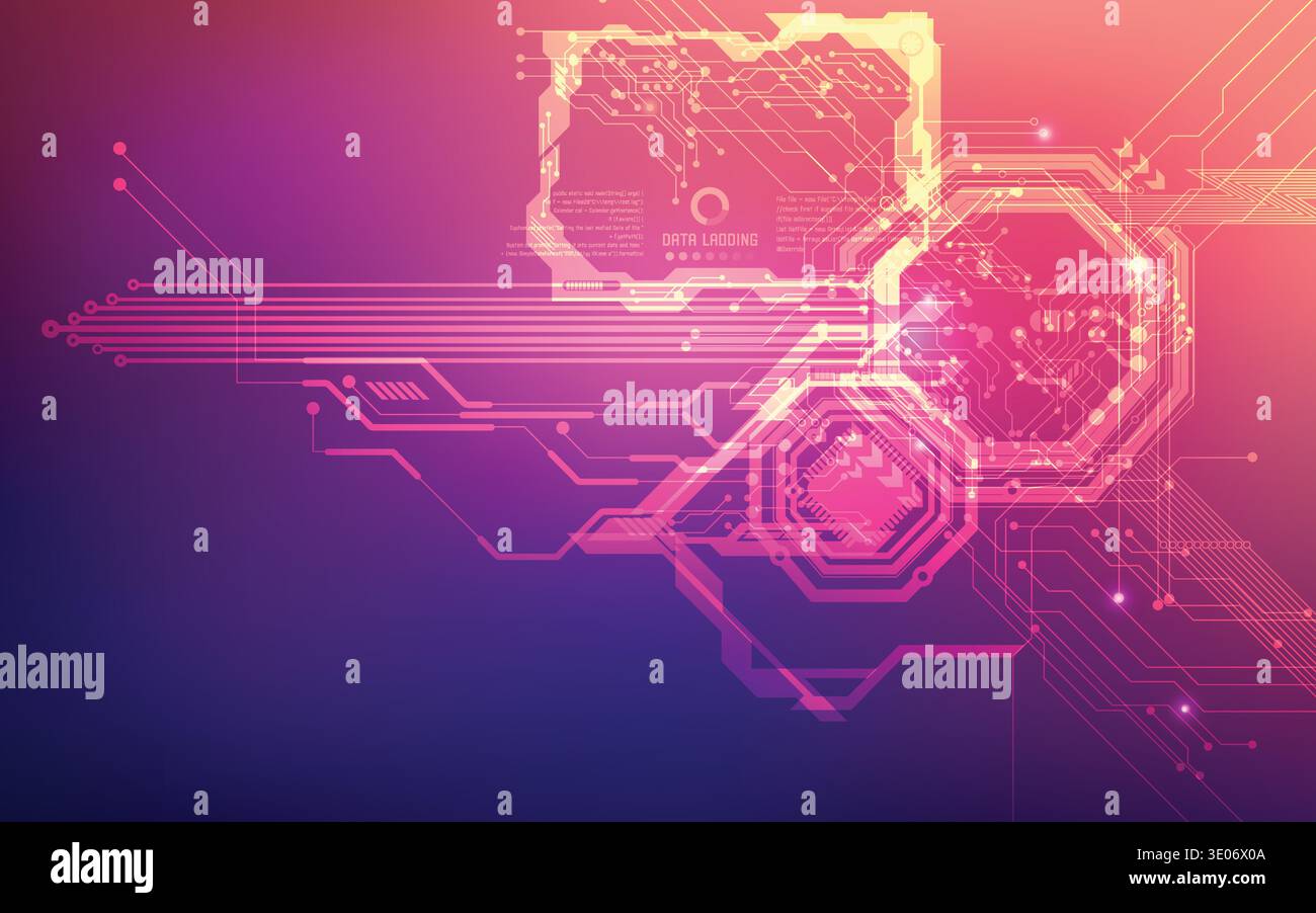 futuristic backdrop; abstract circuit background; blue pink digital technology Stock Vector