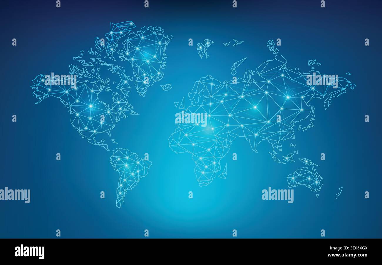 World map in wireframe style; polygon elements for info graphics Stock Vector