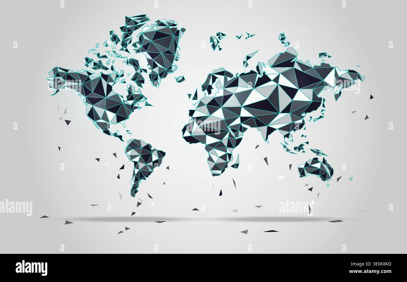 World map in polygonal style; polygon elements for info graphics; falling apart worl map Stock Vector