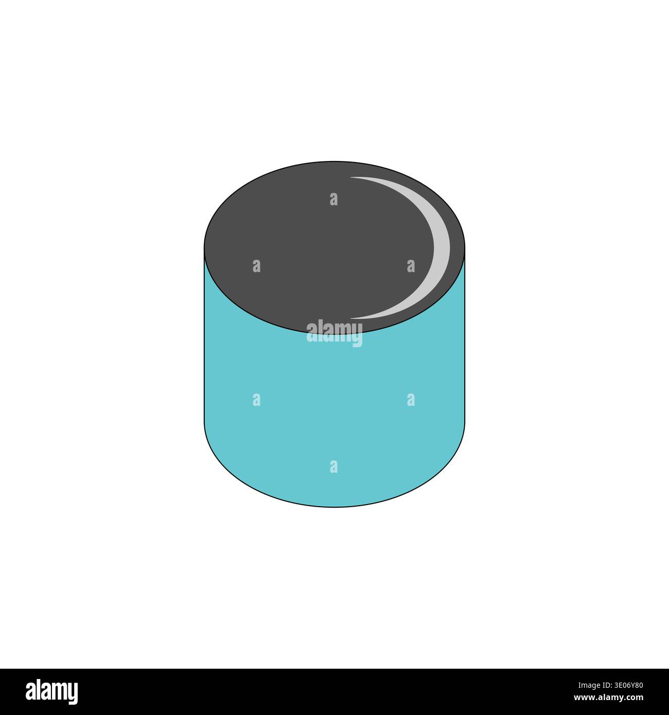 Cylinder tin can. Aqua blue container. Metallic Vector object. Glossy lid highlight. Stock Vector