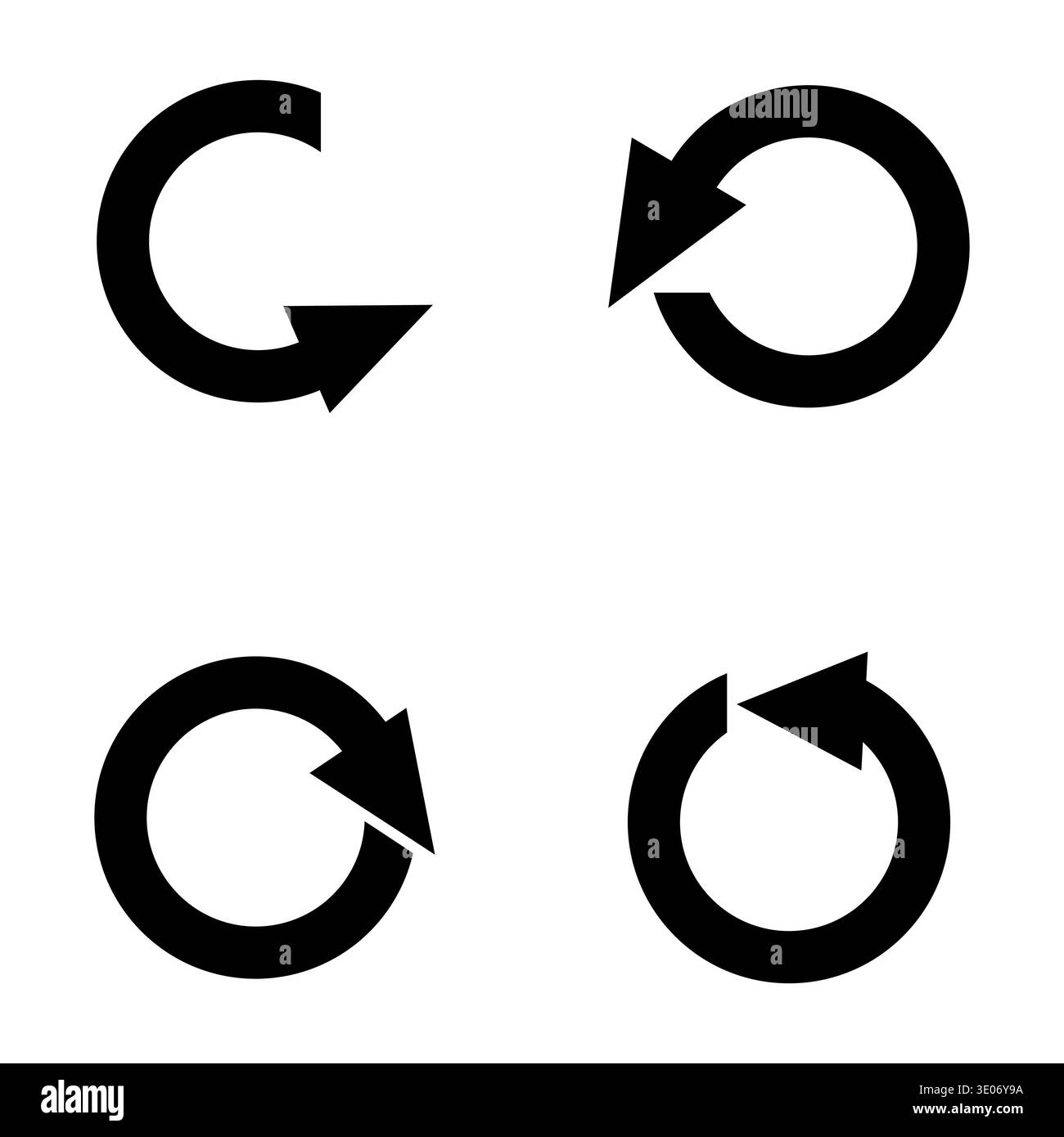 Black refresh icons. Circular navigational symbolism. Solidified Vector illustration. Rotating process elements. Stock Vector