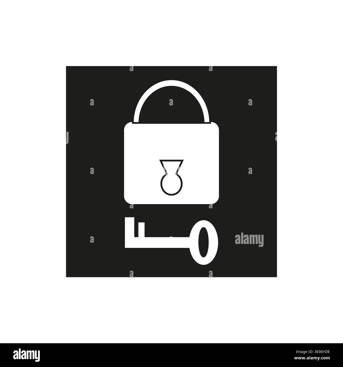 White padlock icon. Keyhole access symbol. Unlock security Vector. Black square background. Stock Vector