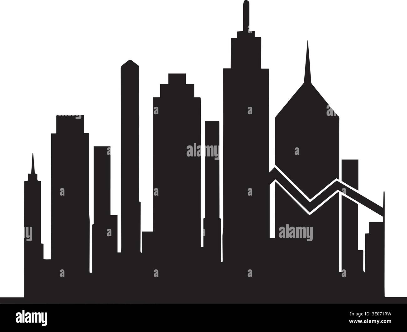 Black and white vector silhouette of a detailed modern city skyline ...