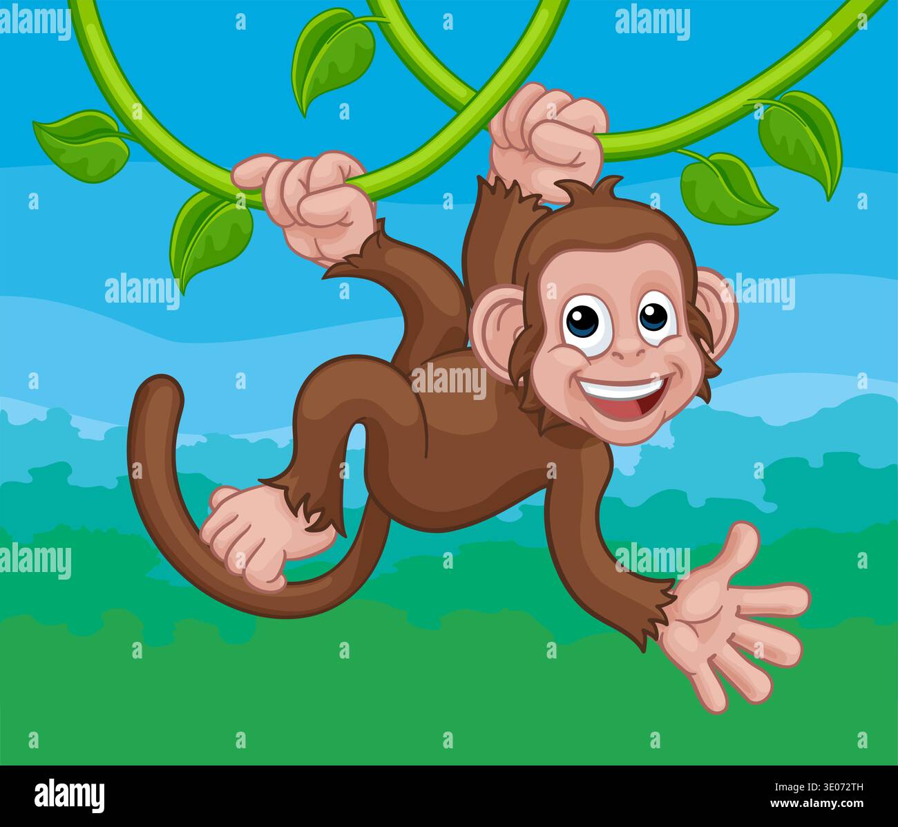 Monkey Singing On Jungle Vines Waving Cartoon Stock Vector