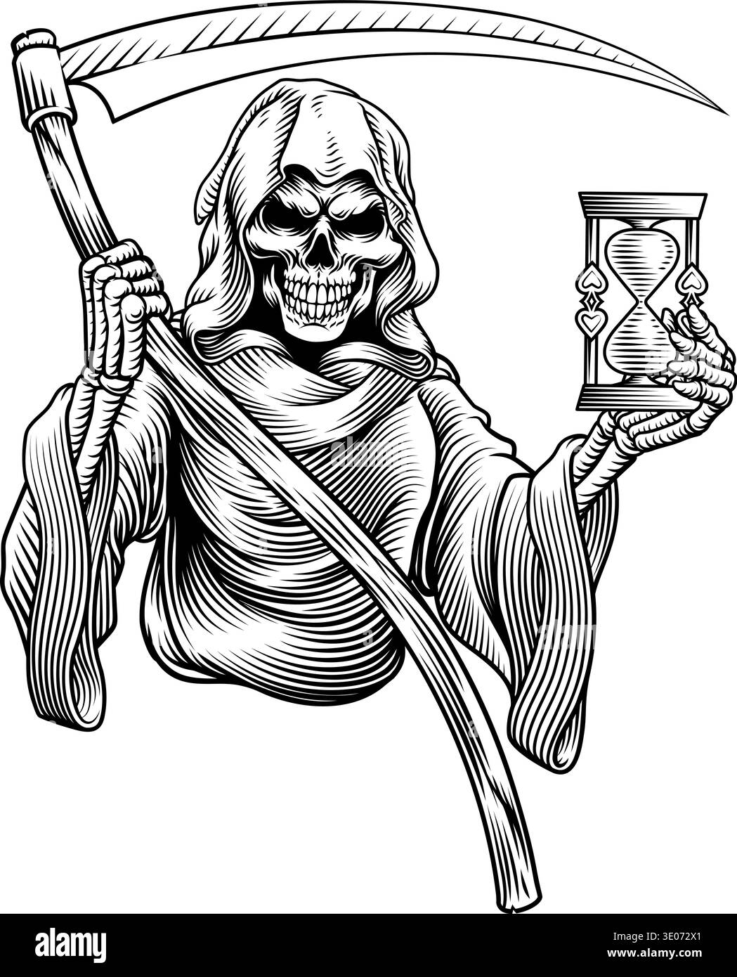 Grim Reaper Death Skeleton Vintage Woodcut Style Stock Vector