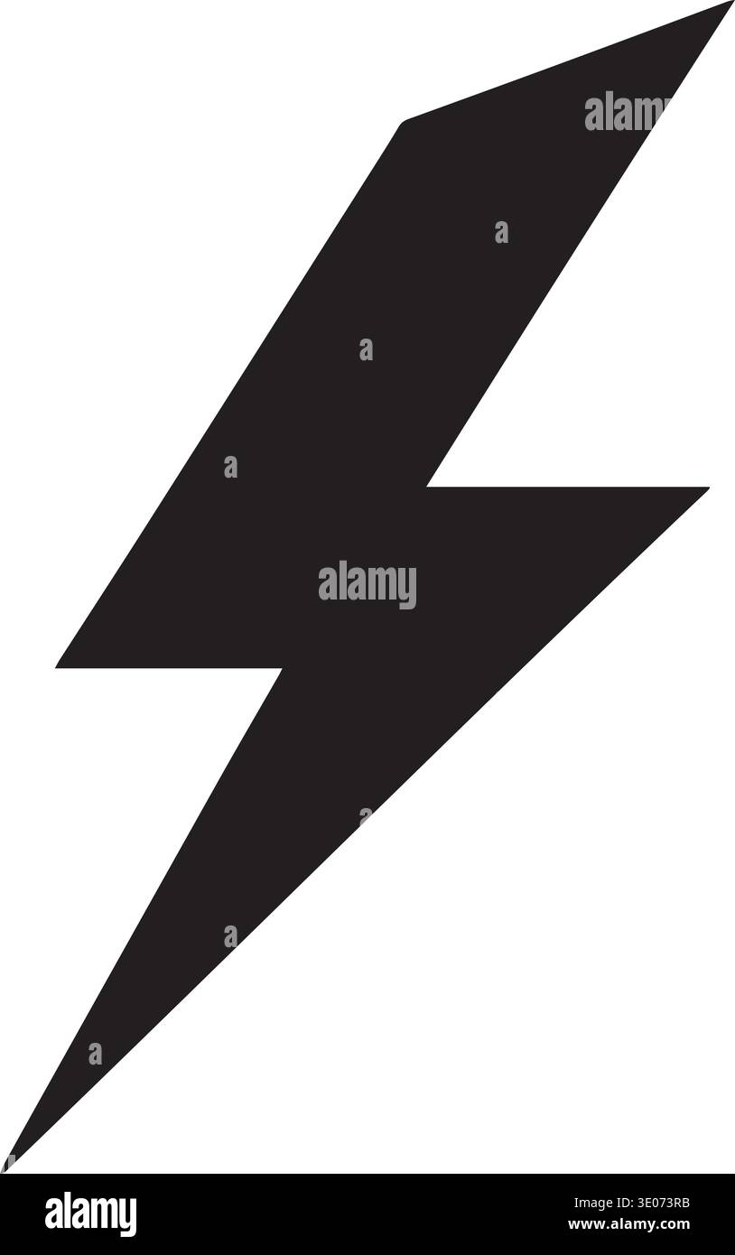 Black and white vector silhouette of a bold lightning bolt striking ...
