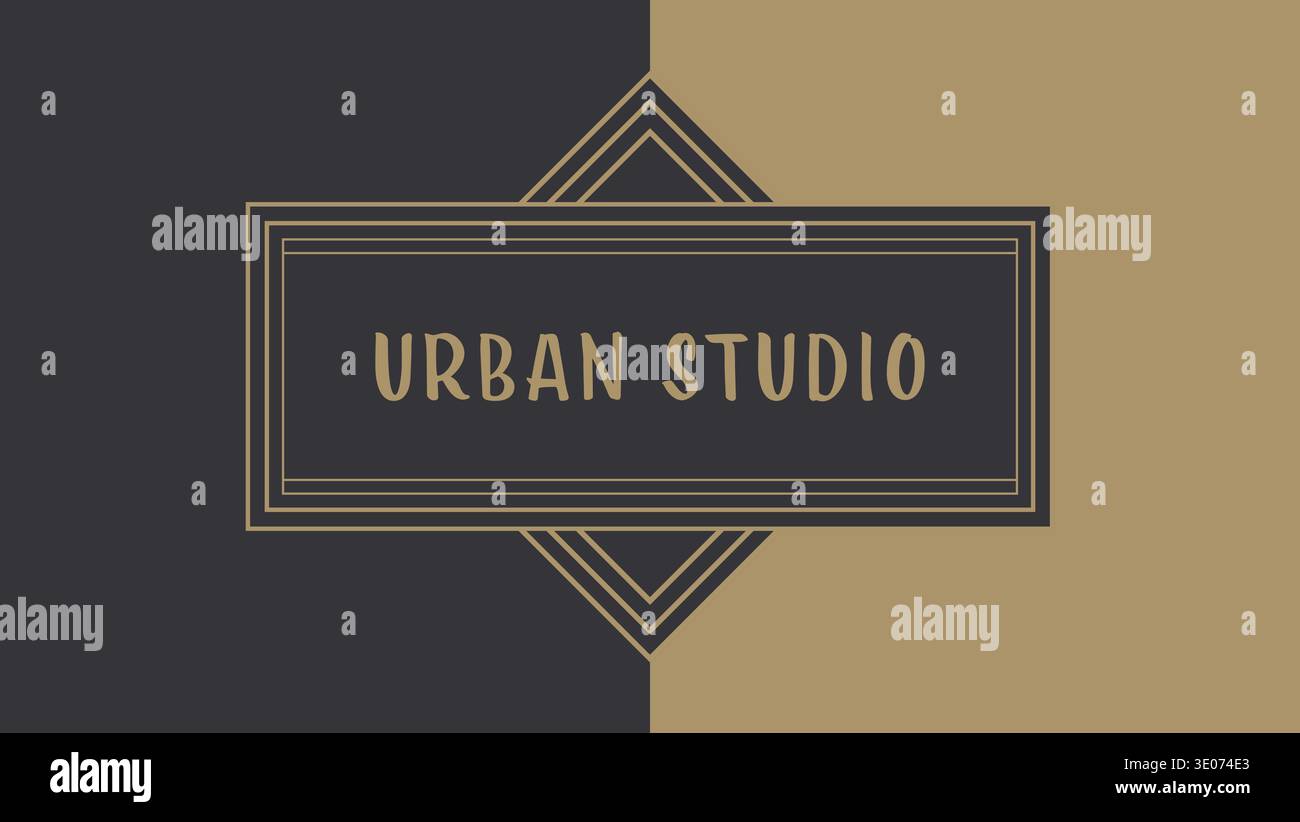 Geometric plaque with urban studio text centered inside a diamond frame on a muted background Stock Vector
