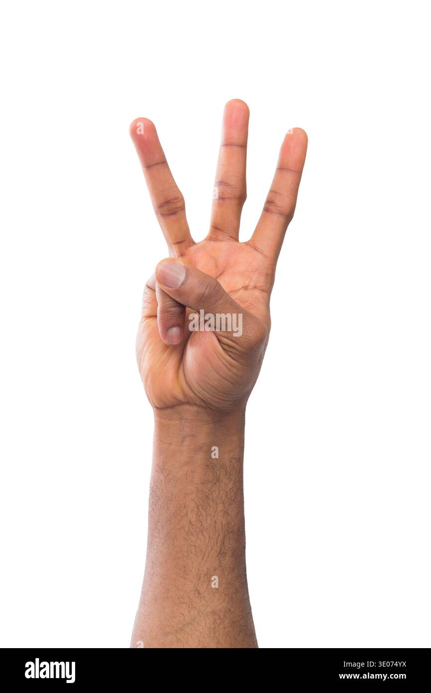 Black hand showing number three isolated Stock Photo