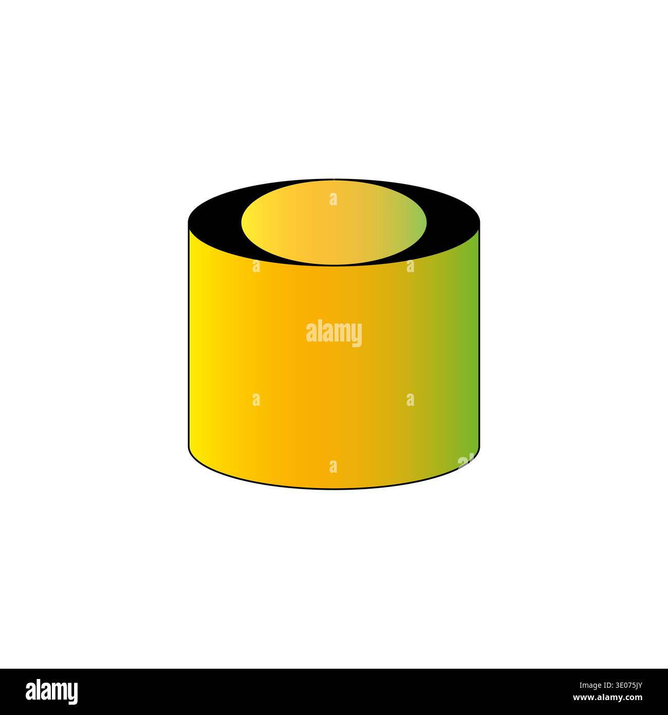 Cylinder tin can. Yellow green gradient. Round Vector object. Dark top contrast. Stock Vector
