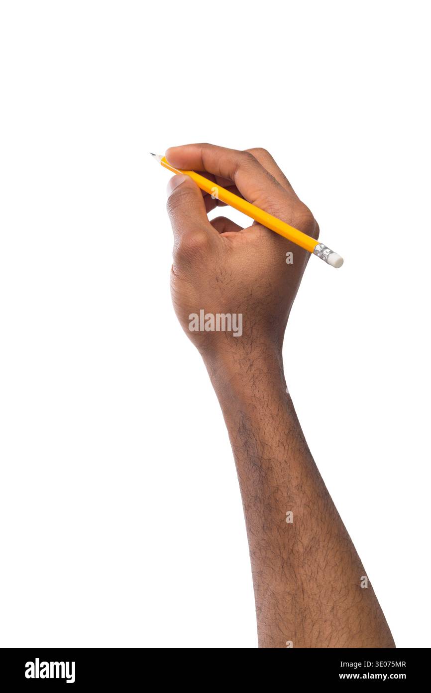 Black male hand holding pencil Stock Photo