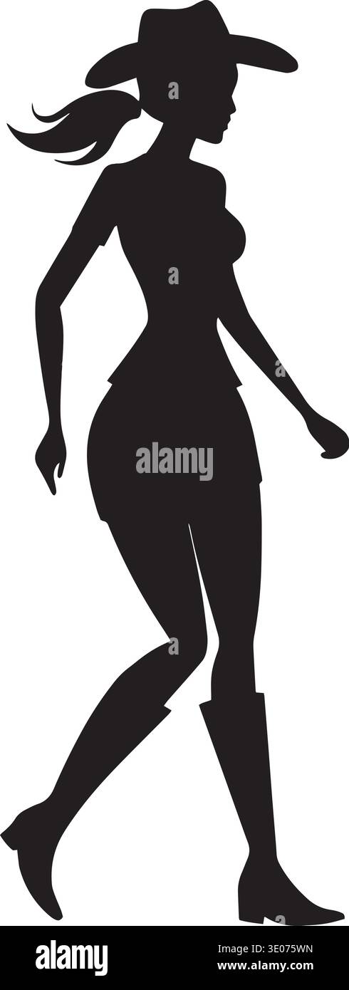 Black and white vector silhouette of a woman running dynamically with ...