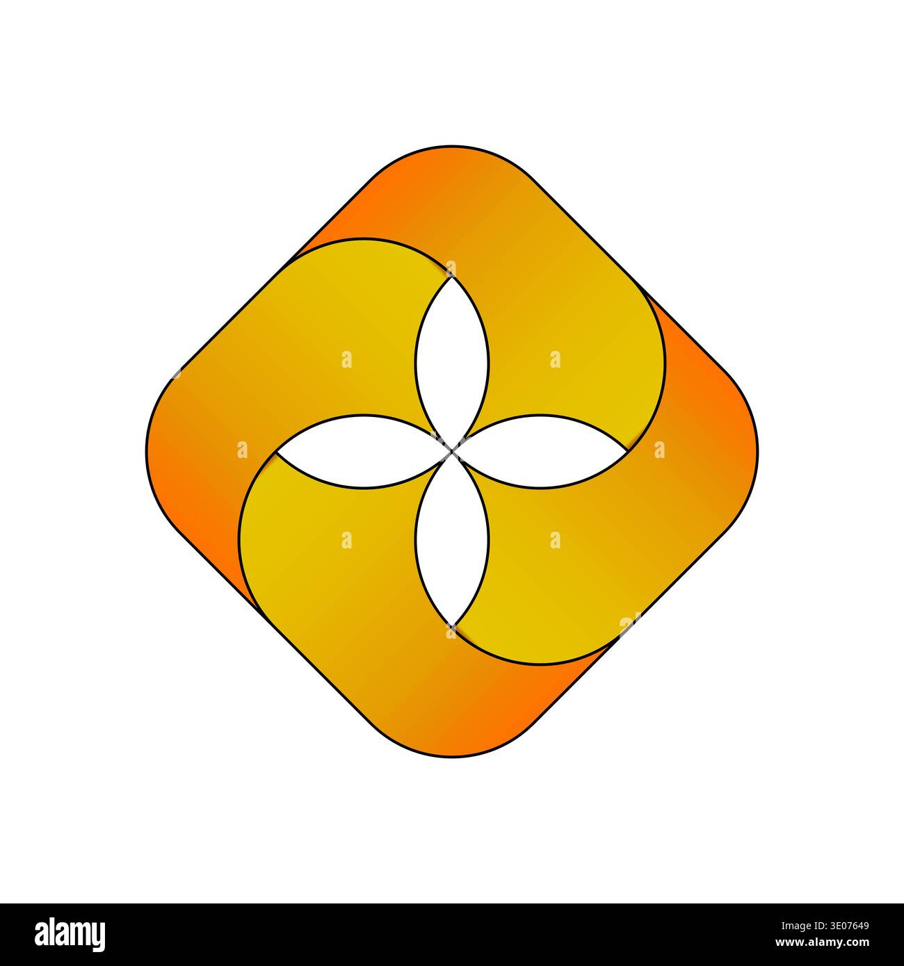 Abstract rounded form. Swirling orange gradient. Dynamic logo Vector. Four leaf figure. Stock Vector