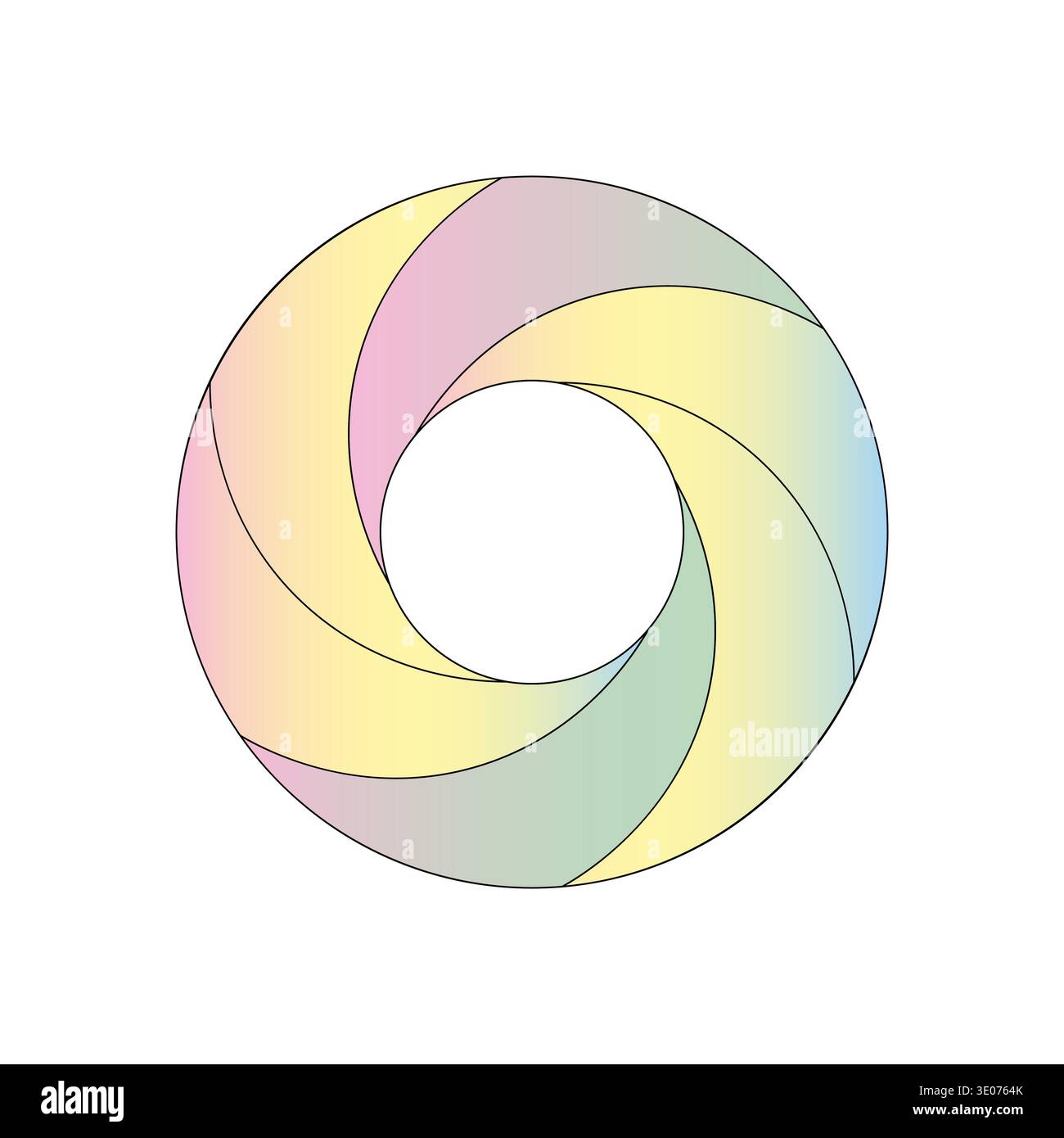 Circular gradient aperture. Shutter Vector lens. Pastel camera iris. Rainbow spiral shape. Stock Vector