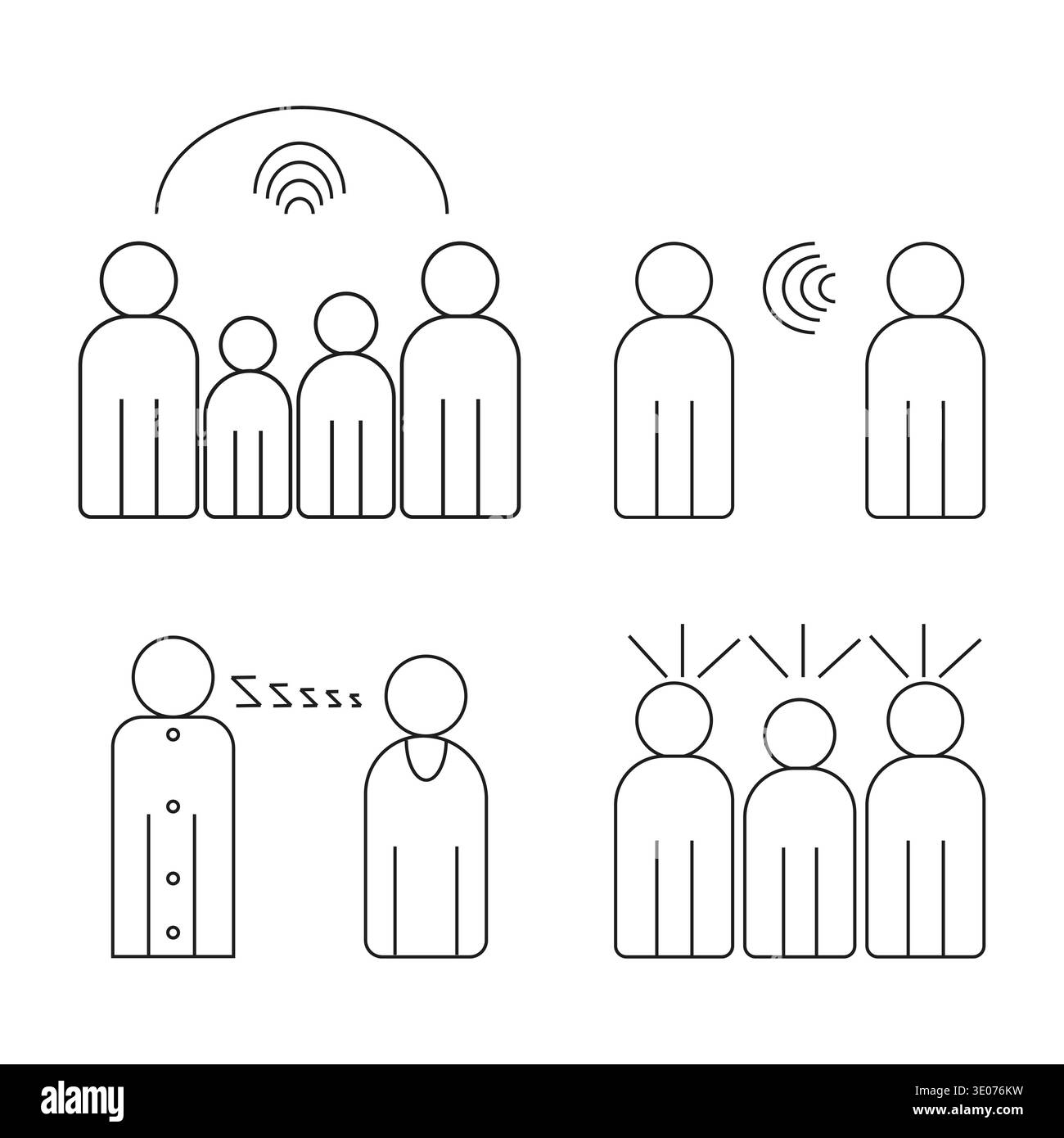 Group people icons set. Communication signals Vector. Sleep wake up symbols. Idea lightbulb concept. Stock Vector