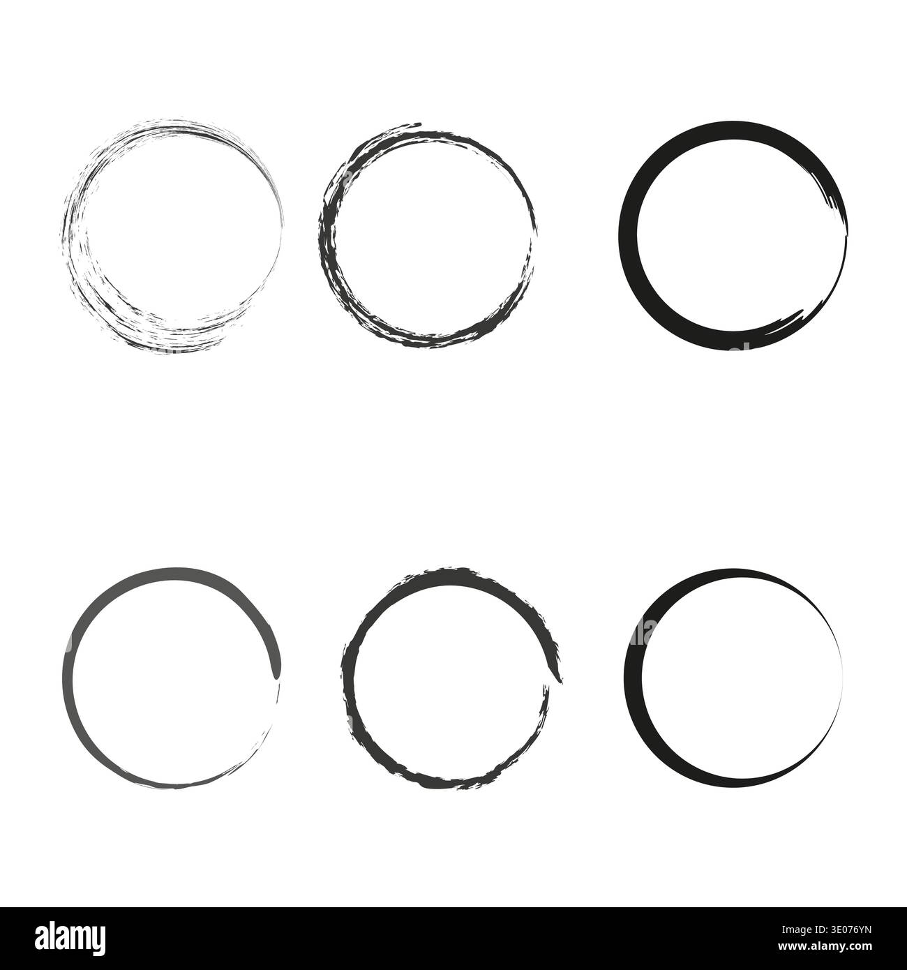 Grunge circle set. Round border collection. Ink Vector stroke. Rough ring shape. Stock Vector