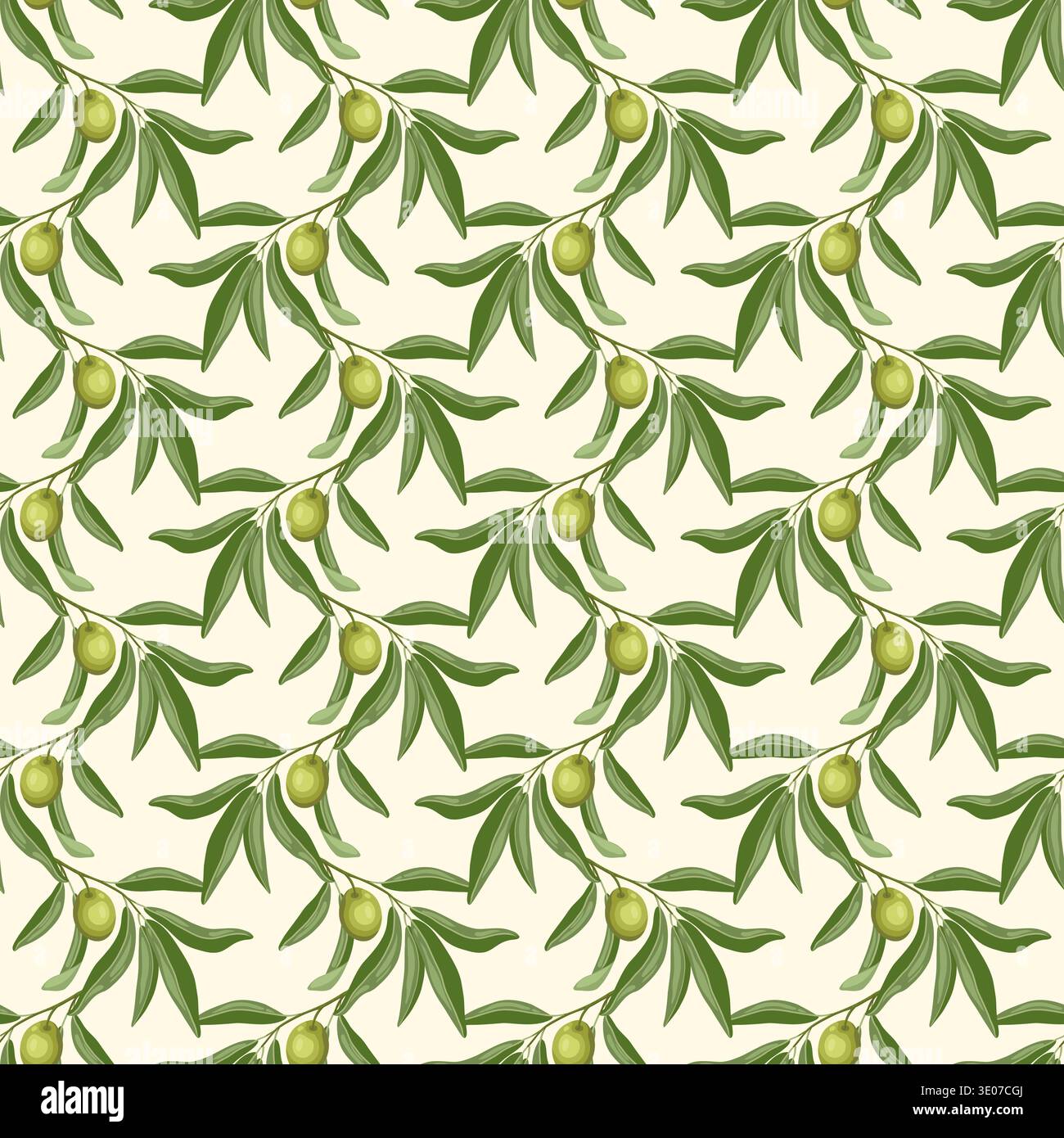 Olive tree branch vector seamless pattern. Hand drawn floral ornament ...