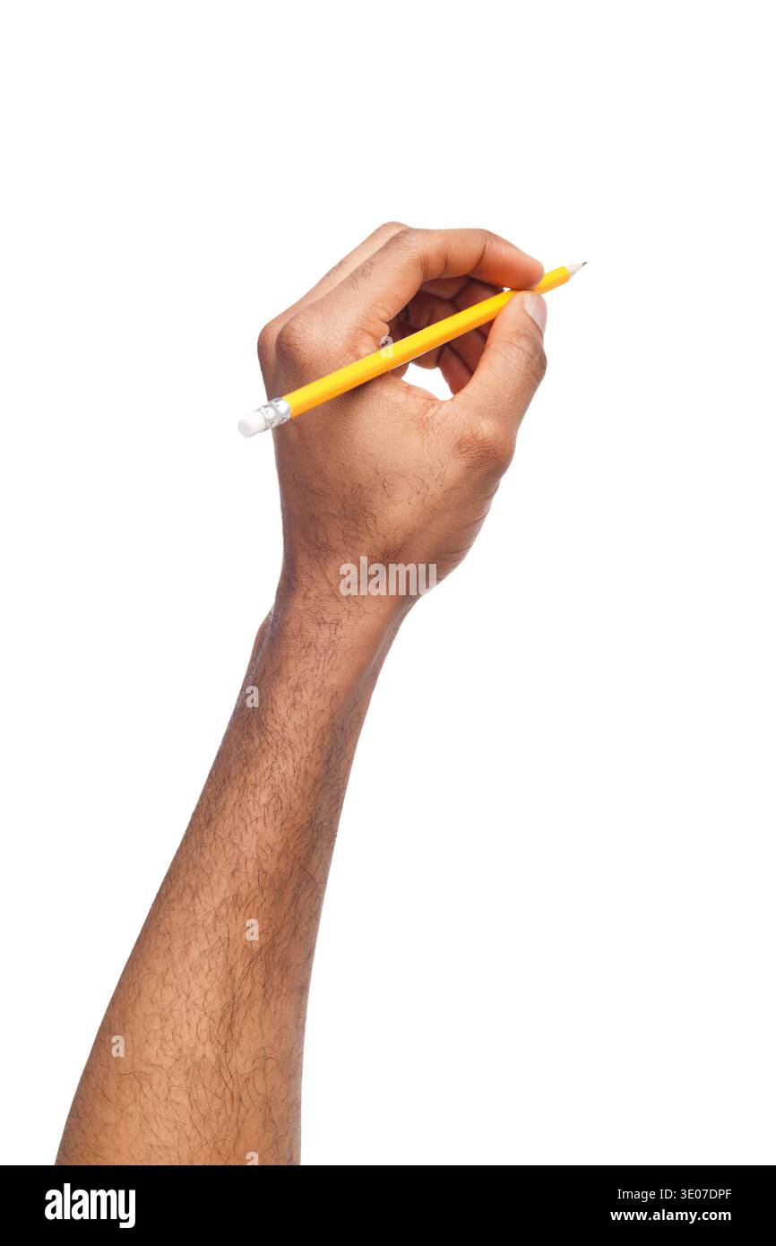 Black male hand holding pencil Stock Photo