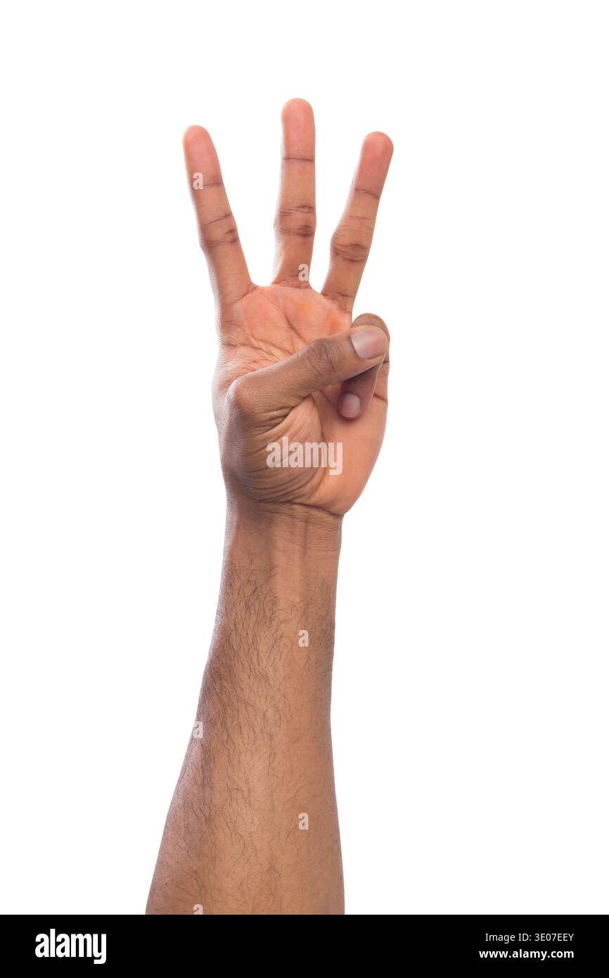 Black hand showing number three isolated Stock Photo